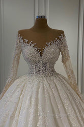 Gorgeous Lace Long Sleeve Beads Ball Gown Wedding Dresses